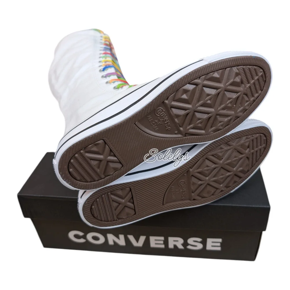 Converse XXHI White Black Custom Elastic Laced Rainbow Knee High Sneaker Boot 6